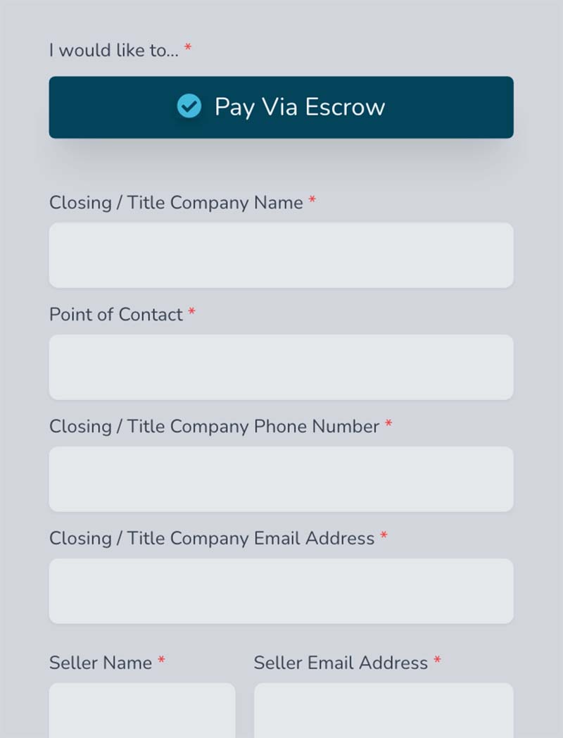 A screenshot of the Invoice to Escrow screen