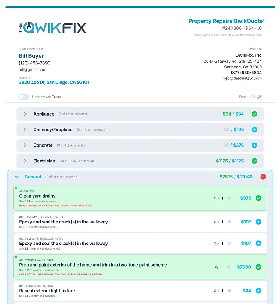 An image of three browsers showing differing screens of TheQwikFix software, with a quote shown in front