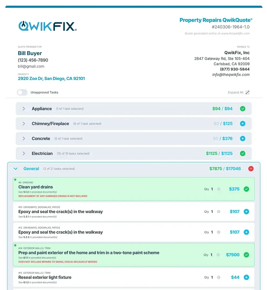 An image of three browsers showing differing screens of QwikFix software, with a quote shown in front
