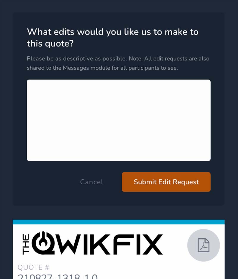 A screenshot of the Request An Edit panel